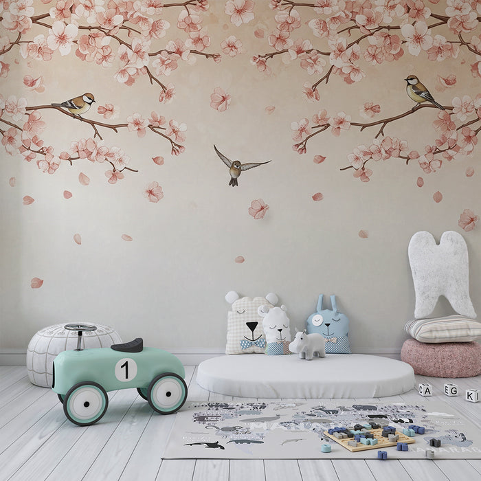 **Barneveggtapet | Kirsebærblomster og fugler i flukt**