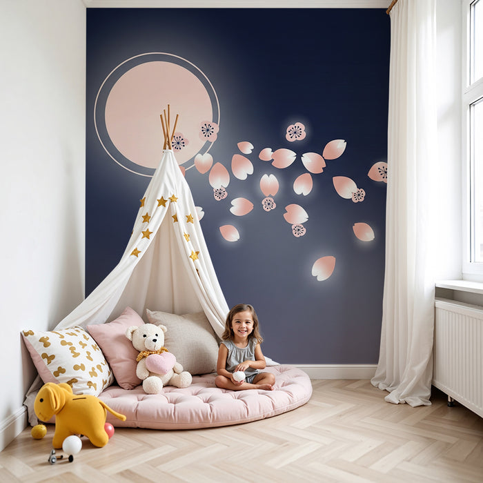 Lastenhuoneen tapetti | Kirsikkapuun kukkia kuun alla tähtitaivaan alla