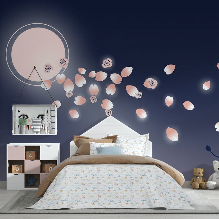 Lastenhuoneen tapetti | Kirsikkapuun kukkia kuun alla tähtitaivaan alla