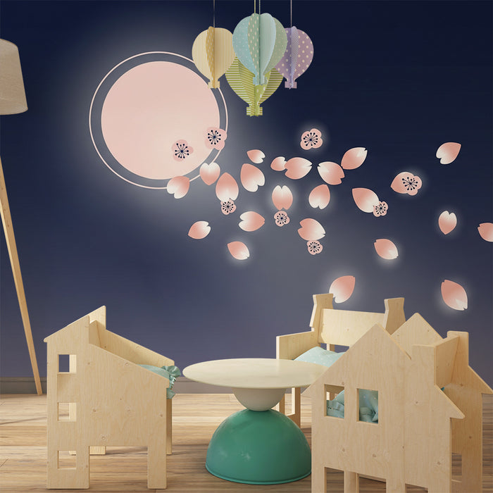 Lastenhuoneen tapetti | Kirsikkapuun kukkia kuun alla tähtitaivaan alla