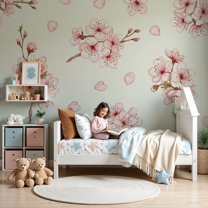Barntapet | Körsbärsblommor på krämig bakgrund