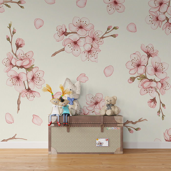 Barntapet | Körsbärsblommor på krämig bakgrund