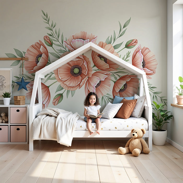 Papier de parede pre detskej izby | Jemné makové kvety