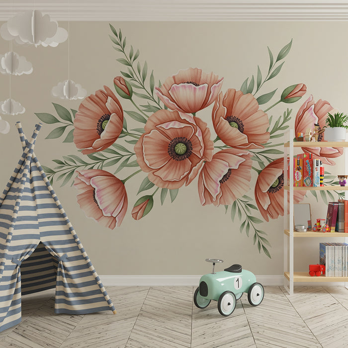Papier de parede pre detskej izby | Jemné makové kvety