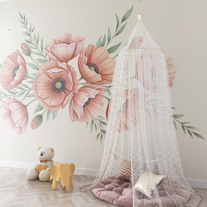 Papier de parede pre detskej izby | Jemné makové kvety