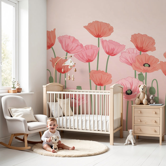 Nástená tapeta pre detskú izbu | Ľahké makové kvety