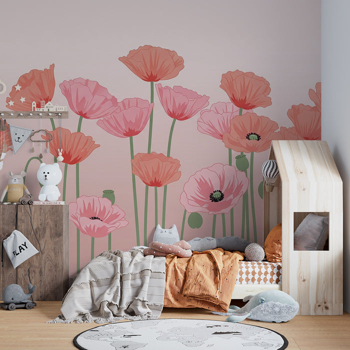Nástená tapeta pre detskú izbu | Ľahké makové kvety