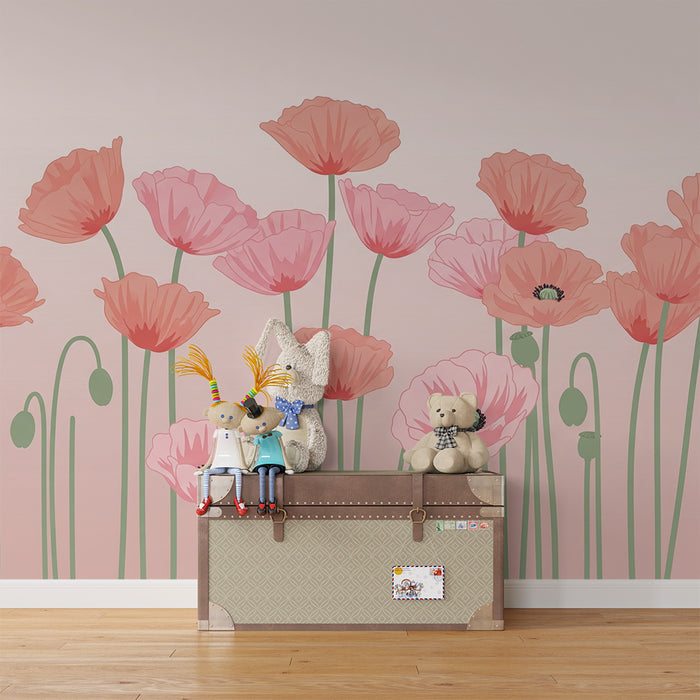 Nástená tapeta pre detskú izbu | Ľahké makové kvety