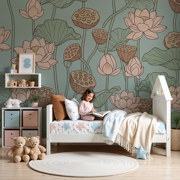 Tapet barnerom | Lotusblomster med lav kontrast