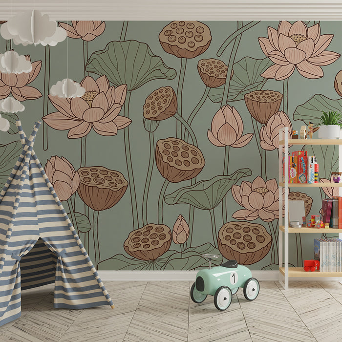 Tapet barnerom | Lotusblomster med lav kontrast