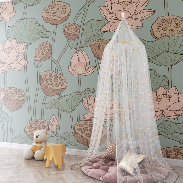 Tapet barnerom | Lotusblomster med lav kontrast