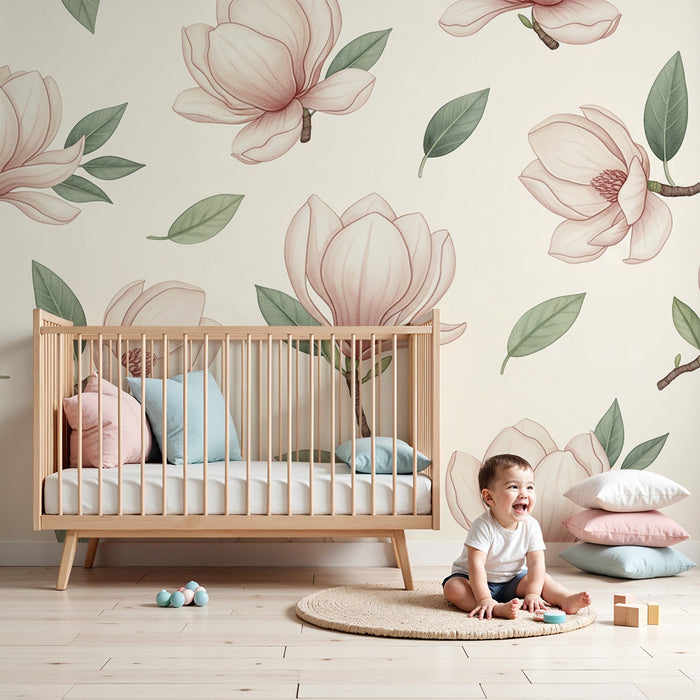 Børneværelse tapet | Delikate magnolia blomster