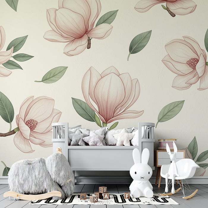 Børneværelse tapet | Delikate magnolia blomster