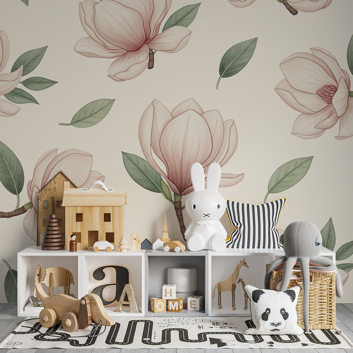Børneværelse tapet | Delikate magnolia blomster