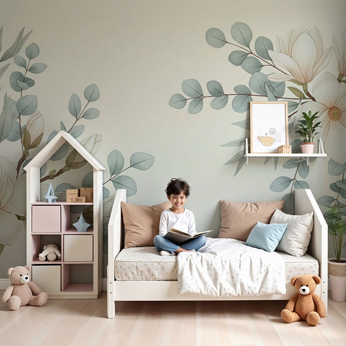 Papier de parede soba bebe | Magnolija cvijeće i nježno lišće