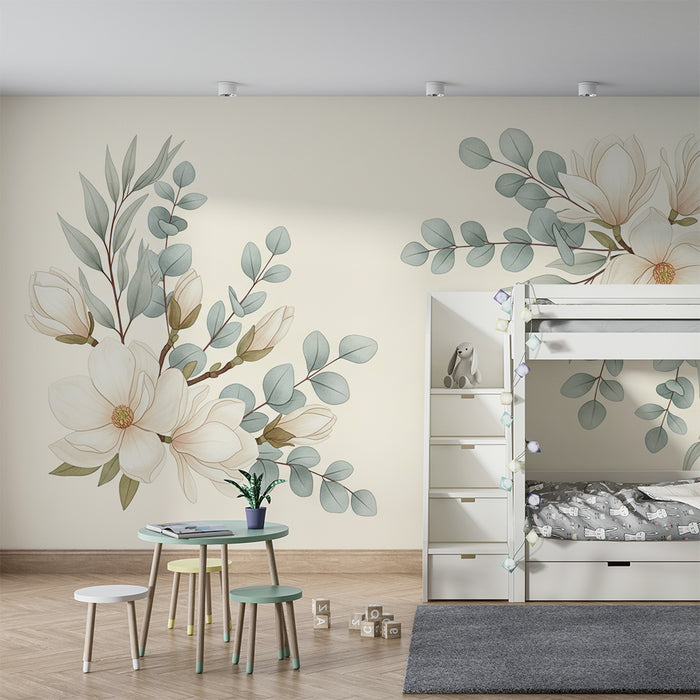 Papier de parede soba bebe | Magnolija cvijeće i nježno lišće
