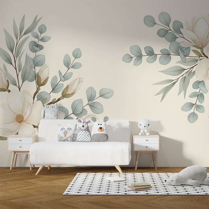 Papier de parede soba bebe | Magnolija cvijeće i nježno lišće