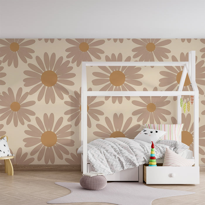 Papier peint chambre bébé | Fleurs de marguerite douces dans des tons beige et crème