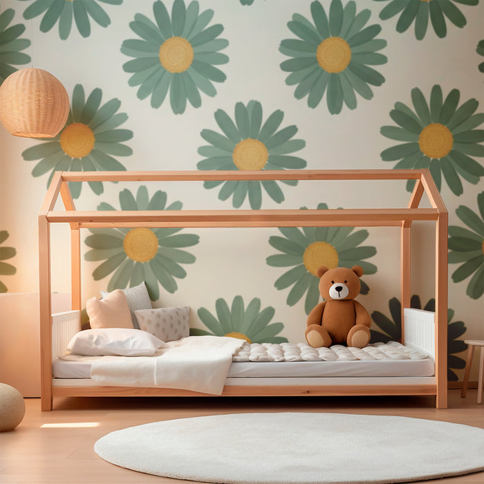 Papier peint chambre bébé | Fleurs de marguerite sur fond doux crème