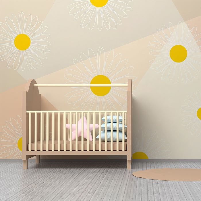 Børneværelse tapet | Tusindfryd blomster på blød pastelfarvet baggrund