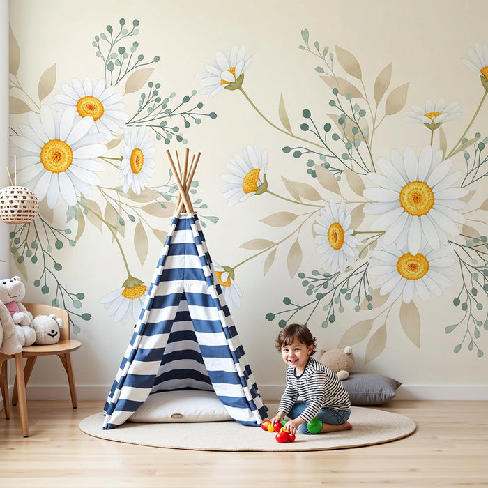 Børneværelse tapet | Delikate tusindfryd blomster