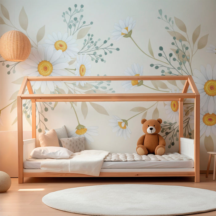 Børneværelse tapet | Delikate tusindfryd blomster