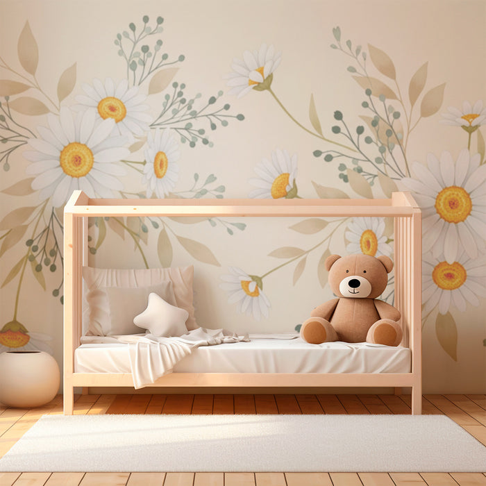 Børneværelse tapet | Delikate tusindfryd blomster