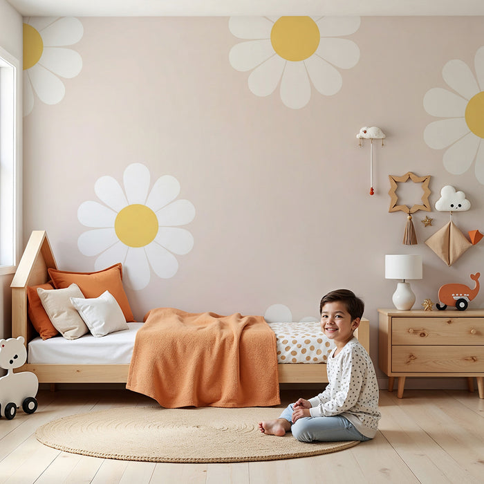 Papel de parede quarto bebê | Margarida flores em fundo suave