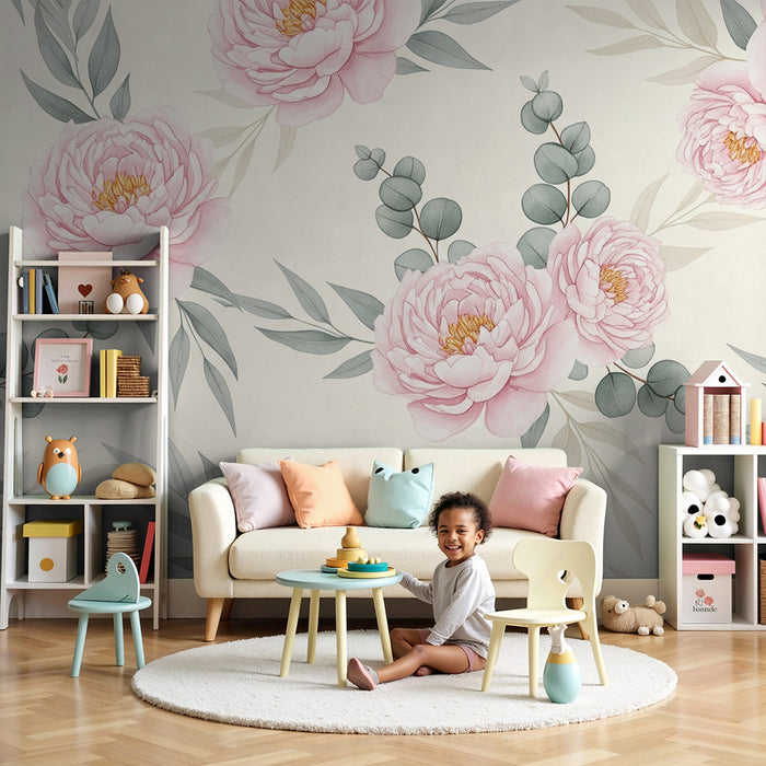 Papel de parede quarto bebê | Peônia flores