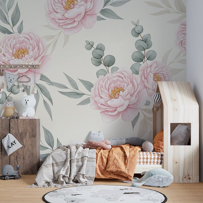 Papel de parede quarto bebê | Peônia flores