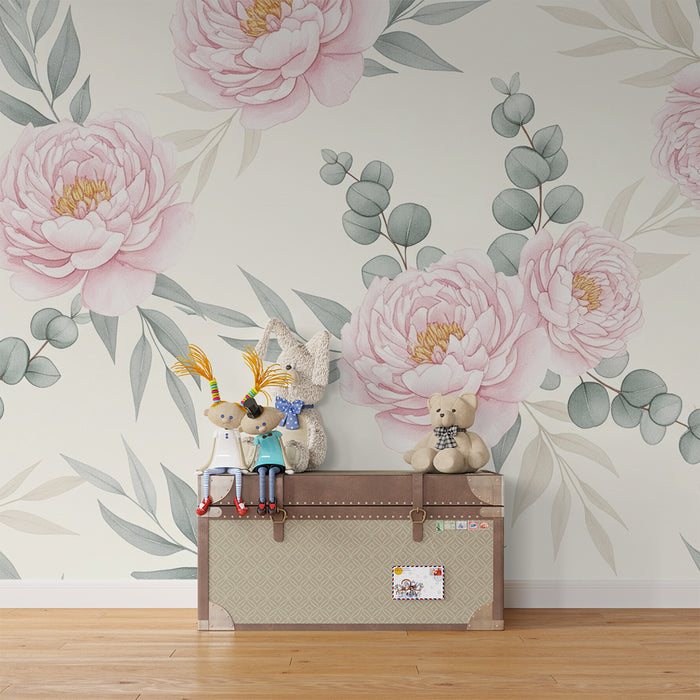 Papel de parede quarto bebê | Peônia flores