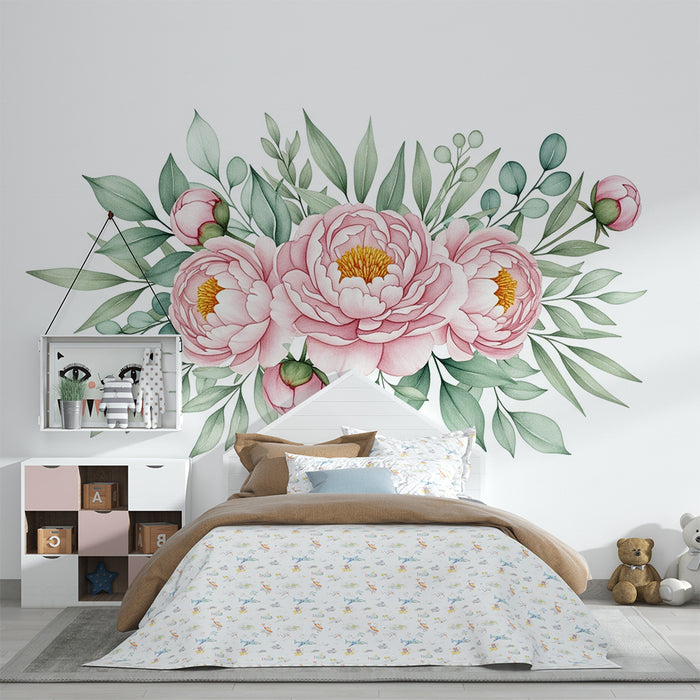 Papier de parede pre detskú izbu | Jemné pivoňové kvety a upokojujúca listová zeleň