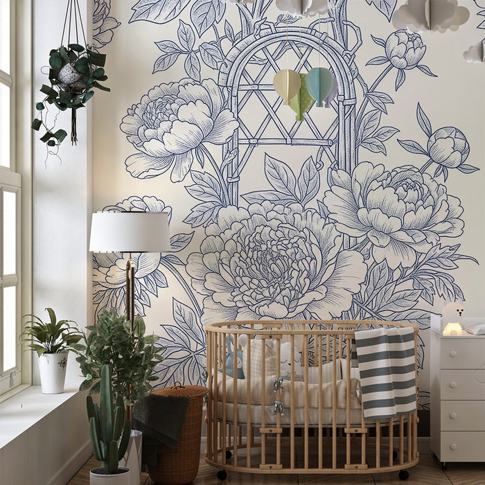 Baby's room wallpaper | Delicate peony flowers on a cream background