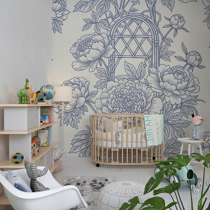 Baby's room wallpaper | Delicate peony flowers on a cream background