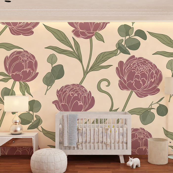 Papel de parede quarto bebê | Elegantes peônias em fundo suave