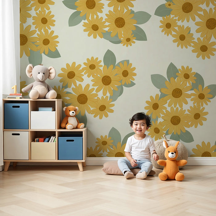 Papier peint chambre bébé | Fleurs de tournesol éclatantes sur fond doux