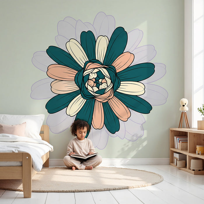 Papel de parede para quarto de bebé | Flores delicadas com cores suaves sobre um fundo sereno