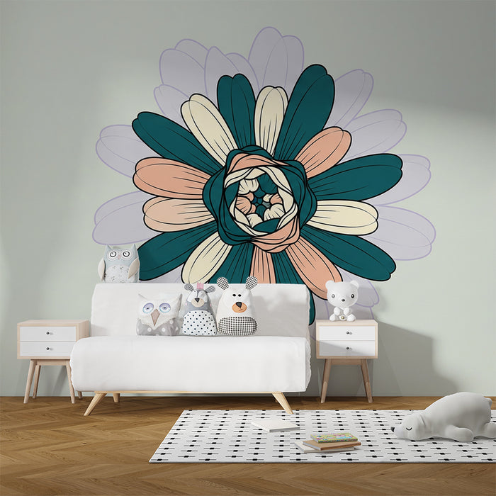 Papel de parede para quarto de bebé | Flores delicadas com cores suaves sobre um fundo sereno