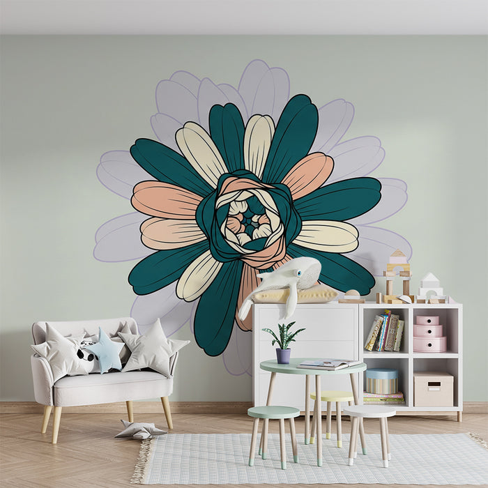 Papel de parede para quarto de bebé | Flores delicadas com cores suaves sobre um fundo sereno