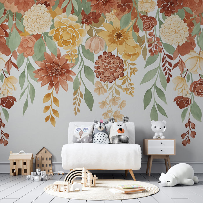 Babyzimmer Tapete | Zarte Blumen in herbstlichen Farbtönen