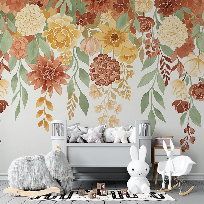 Babyzimmer Tapete | Zarte Blumen in herbstlichen Farbtönen