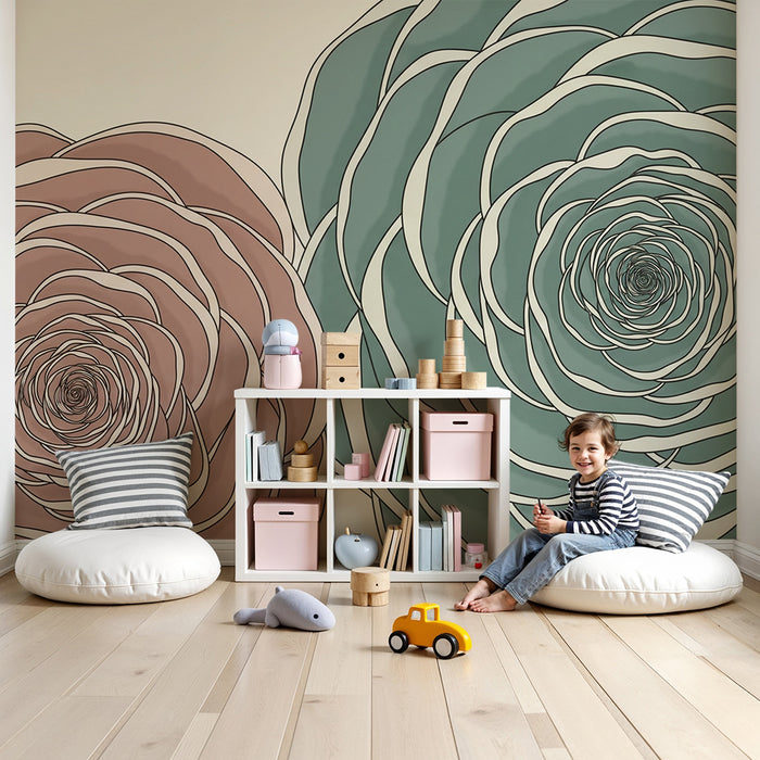 Papier peint chambre bébé | Fleurs délicates aux teintes douces
