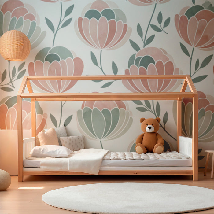 Babyzimmer Tapete | Zarte Blüten in sanften, beruhigenden Farben