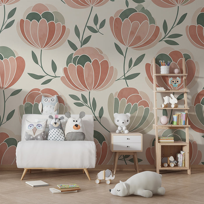 Babyzimmer Tapete | Zarte Blüten in sanften, beruhigenden Farben