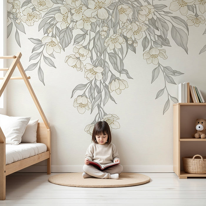 Børneværelse tapet | Delikate blomster i blide og beroligende nuancer