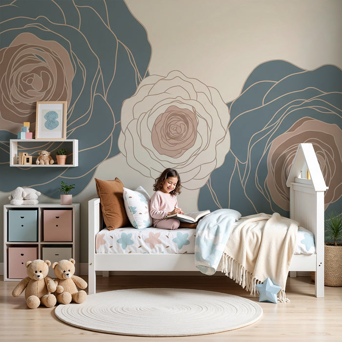 Papier peint chambre bébé | Fleurs délicates aux teintes douces et apaisantes