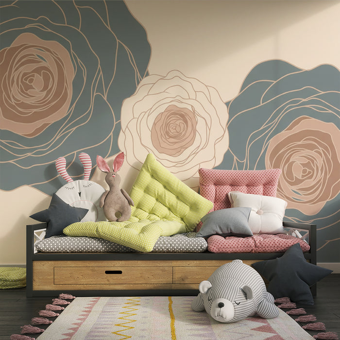 Papier peint chambre bébé | Fleurs délicates aux teintes douces et apaisantes
