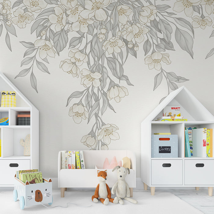 Børneværelse tapet | Delikate blomster i blide og beroligende nuancer