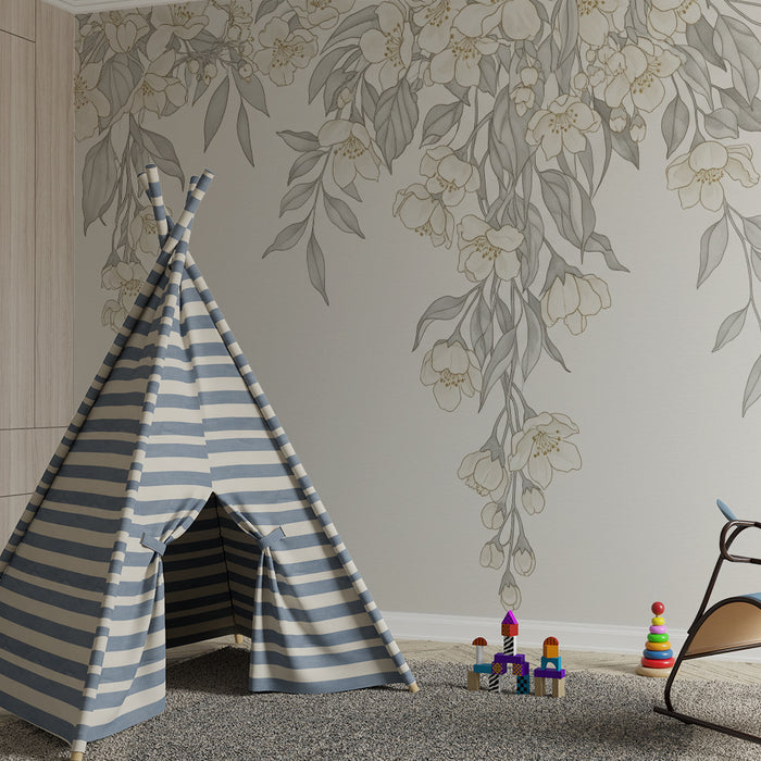 Børneværelse tapet | Delikate blomster i blide og beroligende nuancer