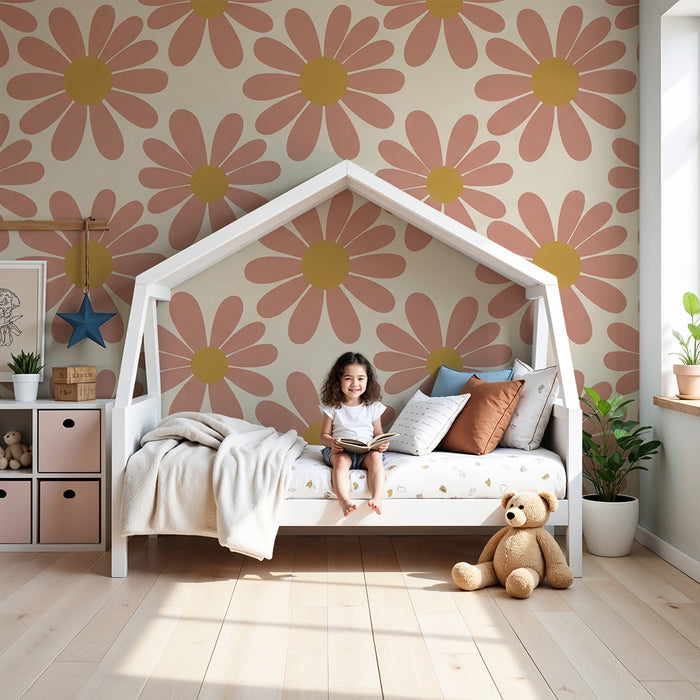 Papier peint chambre bébé | Fleurs délicates aux teintes douces et chaleureuses